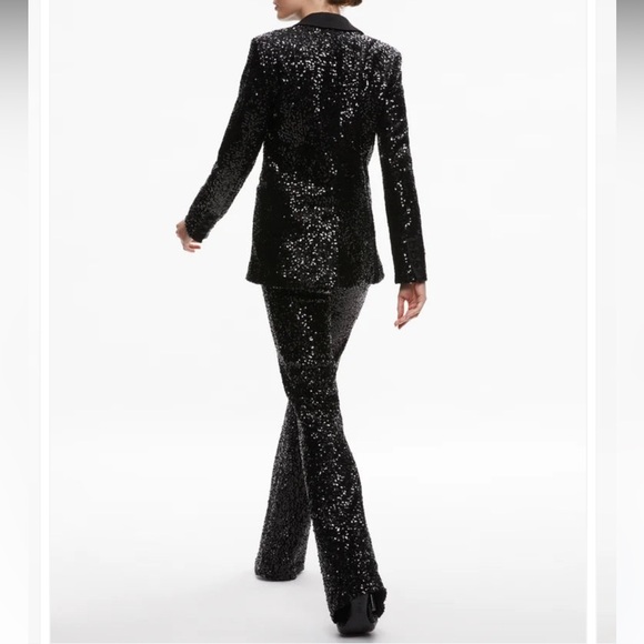 ALICE + OLIVIA Breann Sequin Fitted Blazer Black Size 2 NWT - Picture 3 of 12